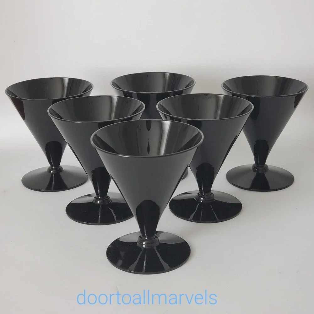 6 Reizart Jet Black Liquor Cocktail Glasses Mid Century Modern 1958 Cone #7160